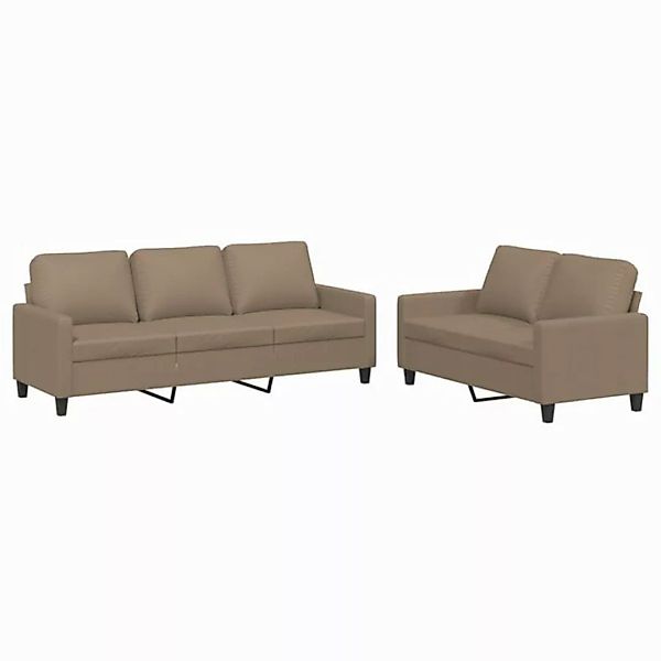 vidaXL Sofa, 2-tlg. Sofagarnitur mit Kissen Cappuccino-Braun Kunstleder günstig online kaufen