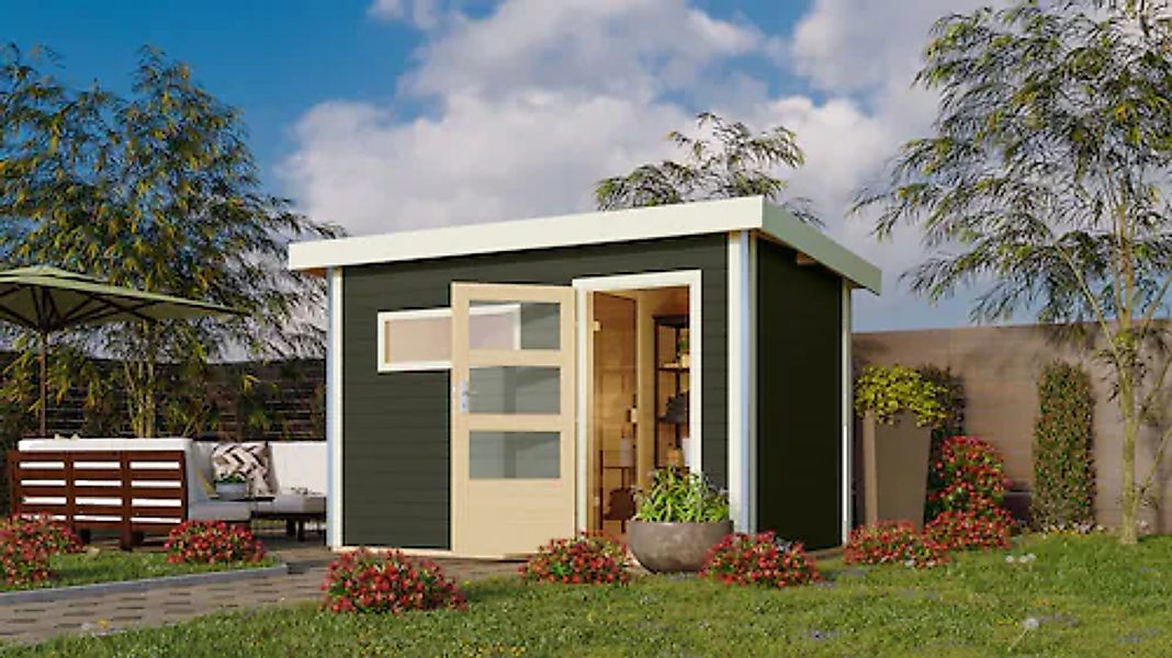 Karibu Saunahaus »»Simon 1« mit moderner Tür, terragrau mit Fenster« Set günstig online kaufen