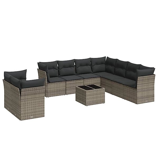 vidaXL 10-Tlg Garten-Sofagarnitur mit Kissen Grau Poly Rattan 3217850 günstig online kaufen