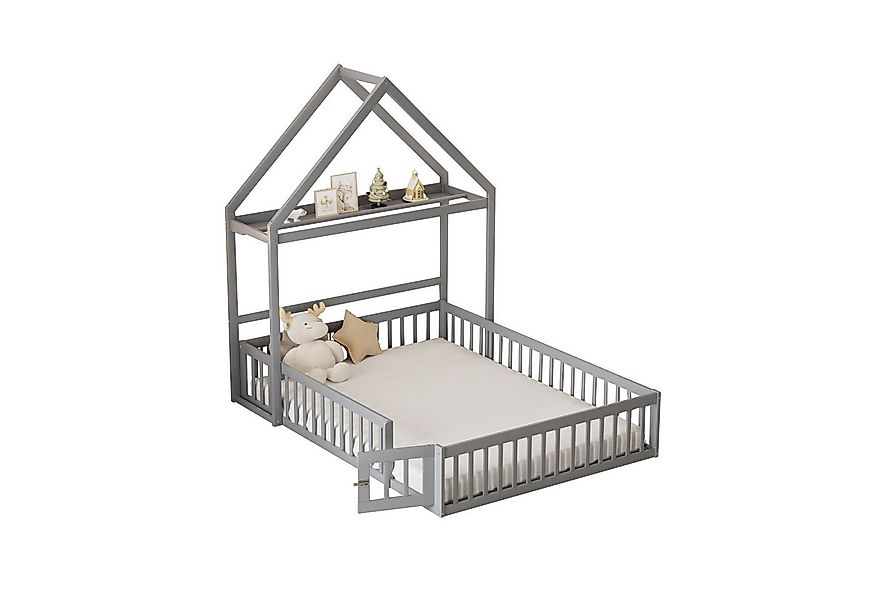 Flieks Massivholzbett, abnehmbares Kinderbett Hausbett mit Regal und Kleide günstig online kaufen