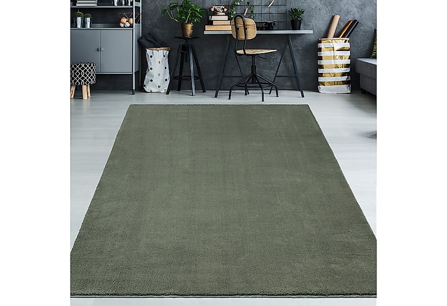 TeppichHome24 Teppich Hochflor-Teppich in starkem Dunkelgrün, rund, Höhe: 1 günstig online kaufen