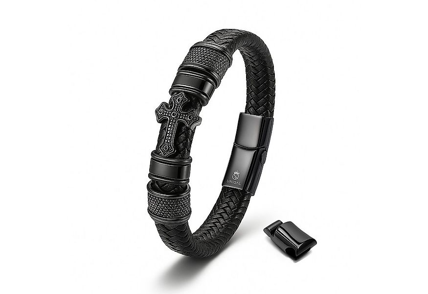 UNIQAL.de Lederarmband GLORY mit Kreuz – handgeflochtenes Echtleder & Edels günstig online kaufen