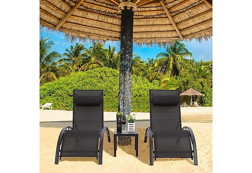 TLGREEN Gartenliege 2er Aluminium Sonnenlieg mit Tisch, 2er Lounge Sonnenli günstig online kaufen