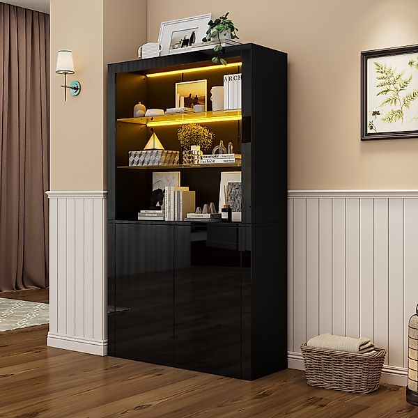 OKWISH Vitrine Hochglanz-Aufbewahrungsschrank (Sideboard, Wohnzimmerschrank günstig online kaufen