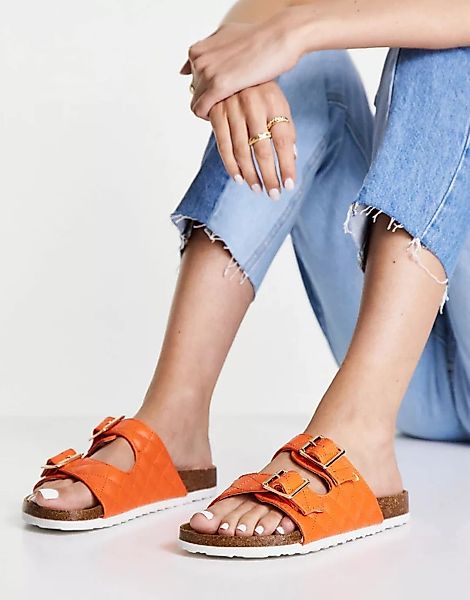 New Look – Sandalen mit zwei Schnallenriemen in Orange günstig online kaufen
