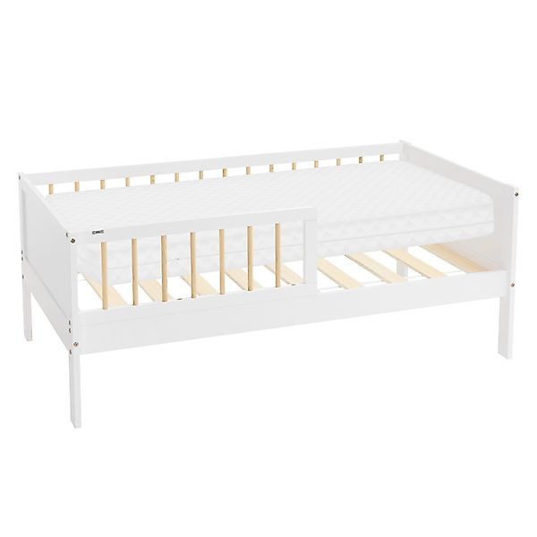 ML-Design Kinderbett 70x140 cm Weiß-Natur Einzelbett mit Matratze günstig online kaufen