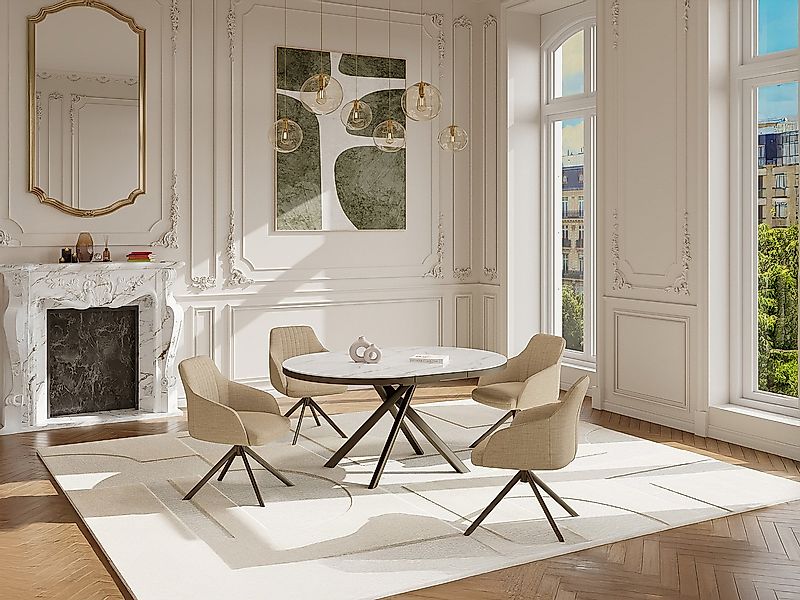 2er-Set Drehstühle mit Armlehnen – Textilstoff – Metall Bronze – Beige – TI günstig online kaufen