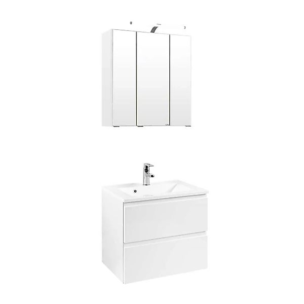 Badezimmer Set mit Waschtisch und Spiegelschrank Weiß Hochglanz (zweiteilig günstig online kaufen
