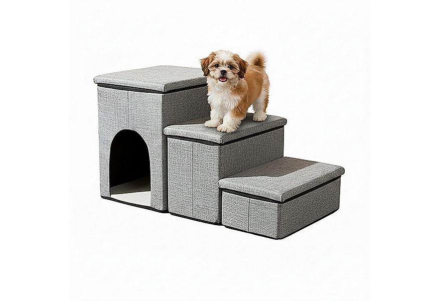 relaxdays Haustiertreppe Faltbare Hundetreppe mit 3 Stufen, Hellgrau günstig online kaufen