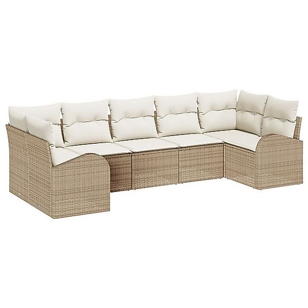 vidaXL Loungesofa 7-teiliges Garten Sofa Set mit Kissen Beige Poly Rattan, günstig online kaufen
