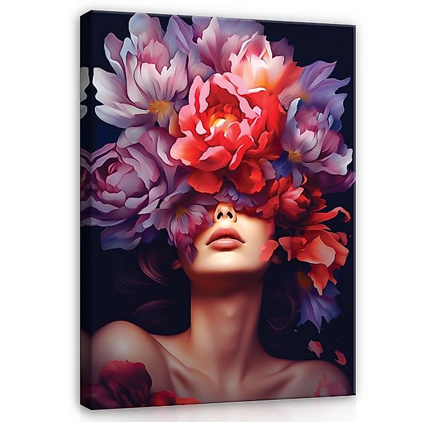 Wallarena Leinwandbild Frau Art Blumen Buntes günstig online kaufen