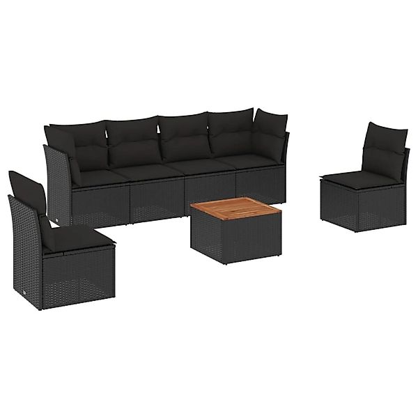 vidaXL 7-Tlg Garten-Sofagarnitur mit Kissen Schwarz Poly Rattan 3255880 günstig online kaufen