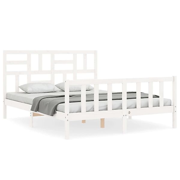 vidaXL Massivholzbett mit Kopfteil Weiß 160x200 cm1689909 günstig online kaufen