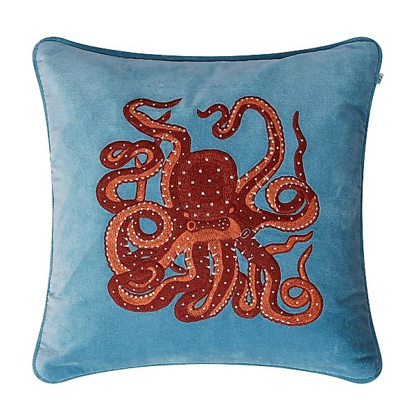 Embroidered Octopus Kissenbezug 50 x 50cm Heaven blue-orange-rosa günstig online kaufen
