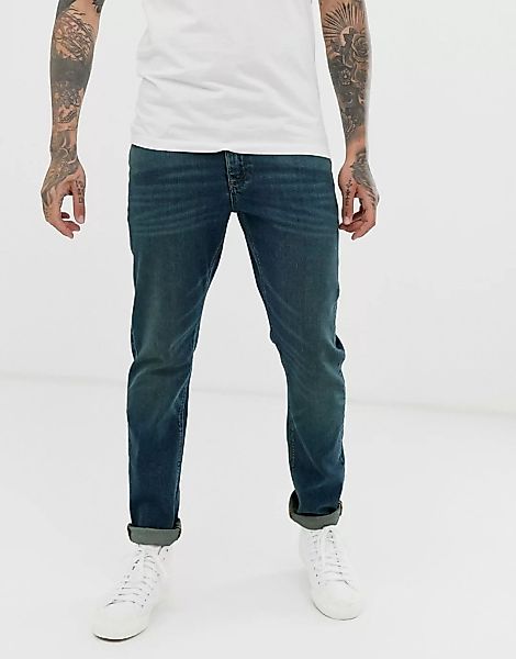 ASOS DESIGN – Schmale Stretch-Jeans in dunkelblauer Vintage-Waschung günstig online kaufen