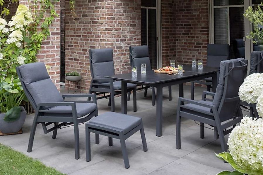 Gartenmöbelset Relaxsessel Merida + Hocker mit Tisch Tarifa 160/210 x 90 cm günstig online kaufen