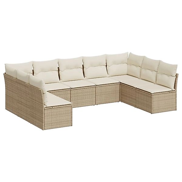 vidaXL 9-tlg Garten-Sofagarnitur mit Kissen Beige Poly Rattan Modell 90 günstig online kaufen