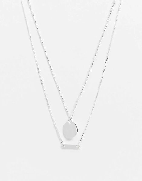 Accessorize – Silberfarbene, mehrreihige Halsketten im 2er-Set günstig online kaufen