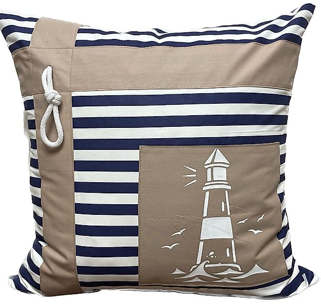 Ammerkind Dekokissen Maritime Kissenhülle, Leuchtturm, blau/weiß/beige, Kis günstig online kaufen