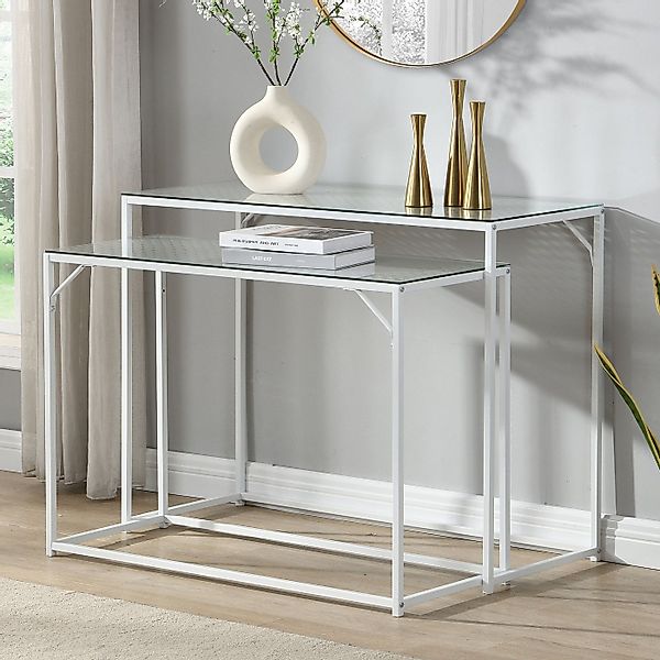 FINEBUY Konsolentisch FB72752 2er Set e Flurtische Metall Glasplatte Modern günstig online kaufen