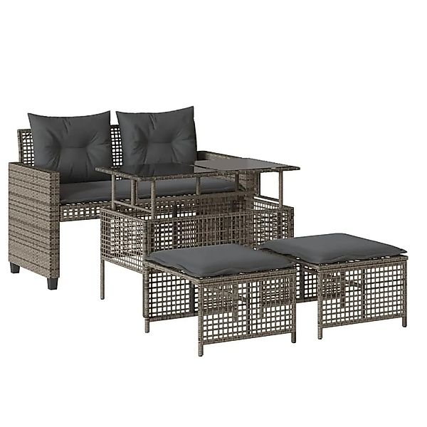 vidaXL 4-Tlg Garten-Sofagarnitur mit Kissen Grau Poly Rattan Glas 368136 günstig online kaufen