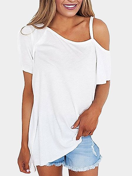 White Casual One Schulter Kurzarm T-Shirt günstig online kaufen