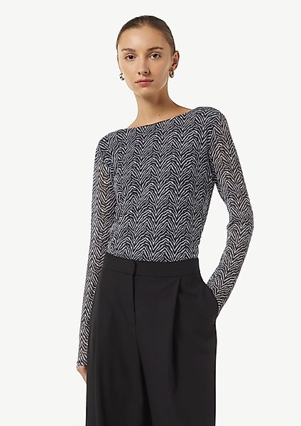 Comma Langarmshirt Mesh-Shirt mit seitlicher Raffung günstig online kaufen