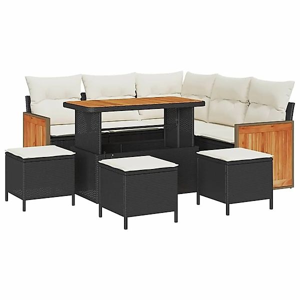vidaXL Gartensofa-Set mit Kissen 9 Stk Schwarz und Creme Poly-Rattan 336526 günstig online kaufen