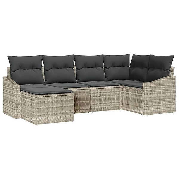 vidaXL Loungesofa 6-teiliges Garten Essgruppen-Set mit Kissen Hellgrau Poly günstig online kaufen