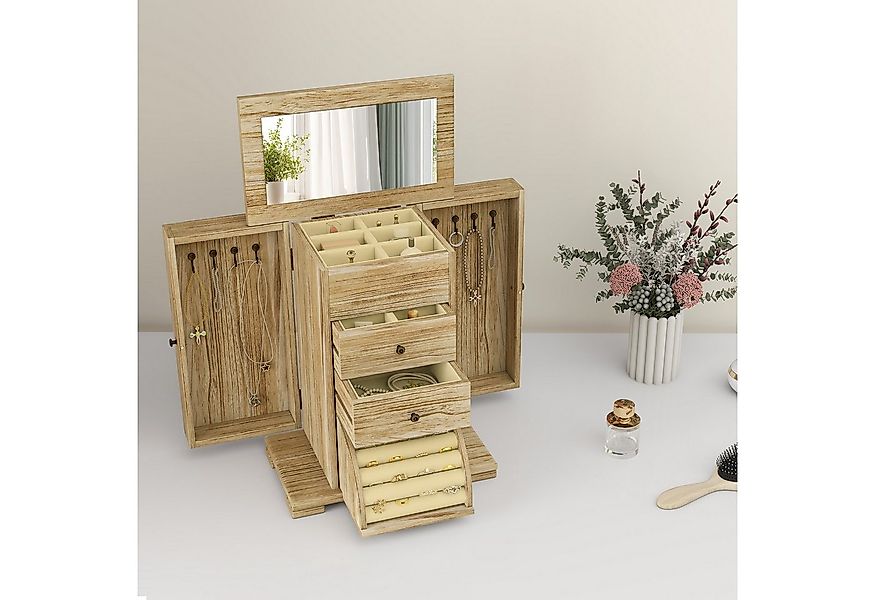 HOMCOM Schmuckkasten Schmuckkästchen mit Spiegel, Schubladen und seitlichen günstig online kaufen