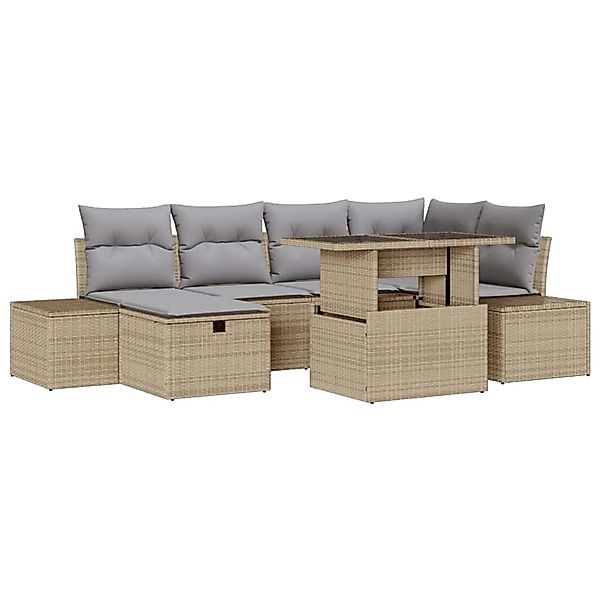 vidaXL Garten-Sofa-Set Höhenverstellbar 7-Tlg Beige Poly Rattan 3361209 günstig online kaufen