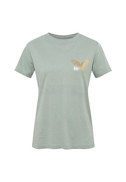 Mavi T-Shirt mit goldenem Schmetterling-Motiv, Rundhals günstig online kaufen