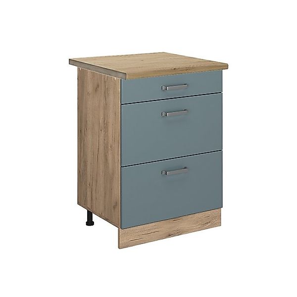 Vicco Küchenunterschrank R-Line Blau-Grau/Goldkraft Eiche 60 cm mit Schubla günstig online kaufen
