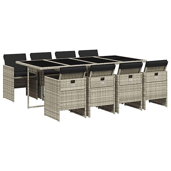 vidaXL 9-Tlg Garten-Essgruppe mit Kissen Hellgrau Poly Rattan 3277690 günstig online kaufen