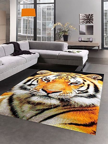 Carpetia Teppich Designer Teppich Kurzflortteppich Tiger Motiv orange creme günstig online kaufen