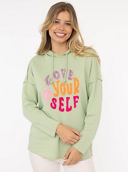 Zwillingsherz Hoodie "Love Yourself" mit Kapuze und Flockprint in frischen günstig online kaufen