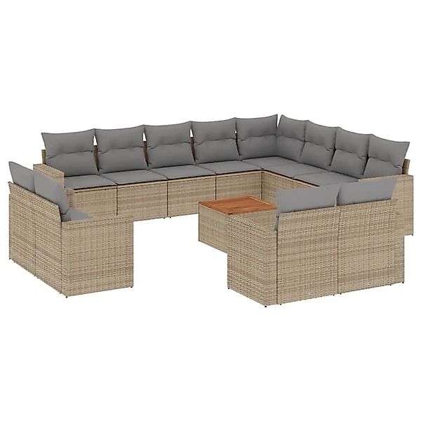 vidaXL 13-Tlg Garten-Sofagarnitur mit Kissen Beige Poly Rattan 3224393 günstig online kaufen