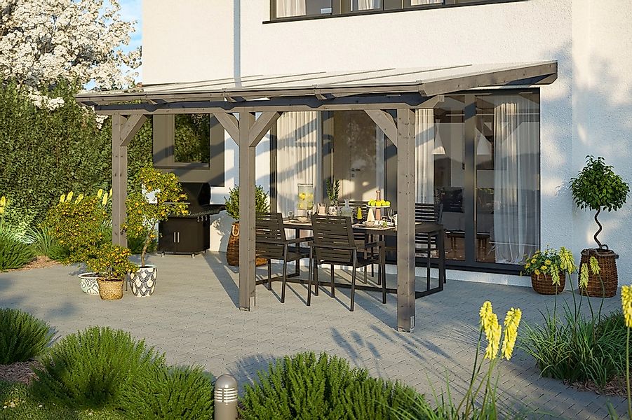 Skan Holz Terrassenüberdachung Andria 434 x 400 cm Leimholz Schiefergrau günstig online kaufen