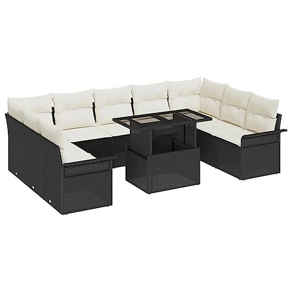 vidaXL Garten-Sofa-Set mit Kissen 10-Tlg Schwarz Poly Rattan 3348343 günstig online kaufen