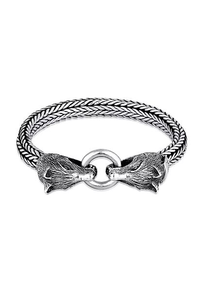 Kuzzoi Armband "Herren Wolfskopf Ringverschluss Rund 925 Silber" günstig online kaufen