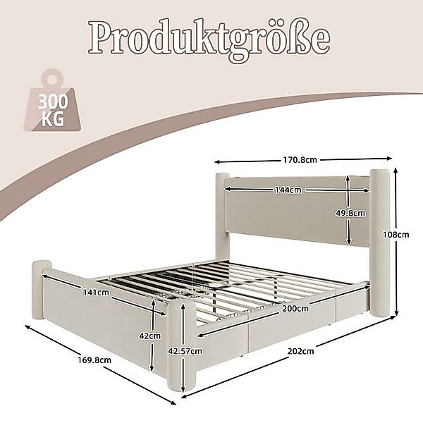 Celya Polsterbett Doppelbett mit 2 Stauraumschubladen und integrierte USB-A günstig online kaufen