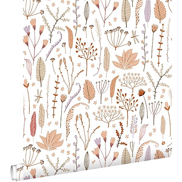 ESTAhome Tapete Feldblumen Terrakotta Lila Beige und Weiß 50 x 900 cm günstig online kaufen