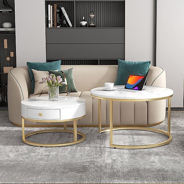 REDOM Couchtisch 2er Set Marmoroptik Nesting günstig online kaufen