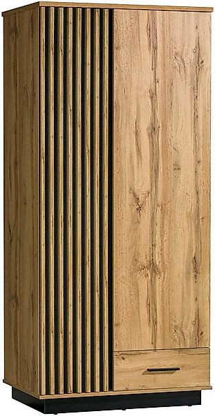 Compleo Kleiderschrank eiche wotan/schwarz, zwei Türen und 1 Schublade PUCC günstig online kaufen