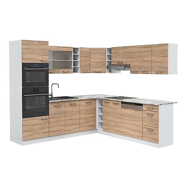 Vicco R-Line Eckküche Sonoma/Weiß 237 x 60 cm AP Marmor günstig online kaufen