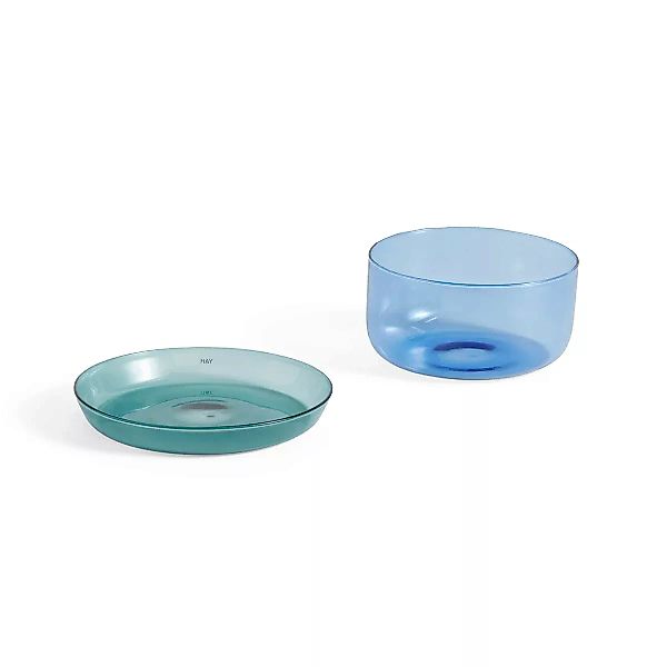 Set  glas blau Schale + Schüssel / Glas - Ø 15 x H 6 cm - Hay - Blau günstig online kaufen