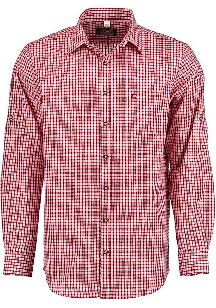 OS Trachten Trachtenhemd Vakas Langarmhemd mit Krempelärmeln und Hirsch-Sti günstig online kaufen