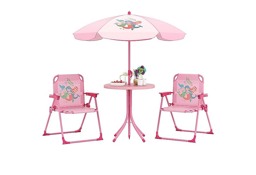 COSTWAY Garten-Kindersitzgruppe, (4-tlg), mit 2 stühlen & Sonnenschirm günstig online kaufen