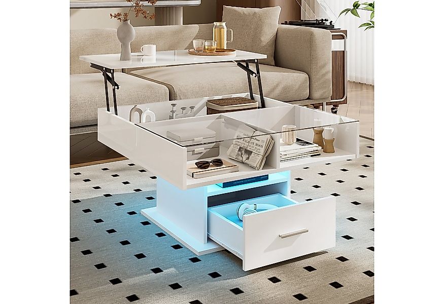Merax Couchtisch Hochglanz-Lift-Sofatisch Beistelltisch mit LED-Beleuchtung günstig online kaufen