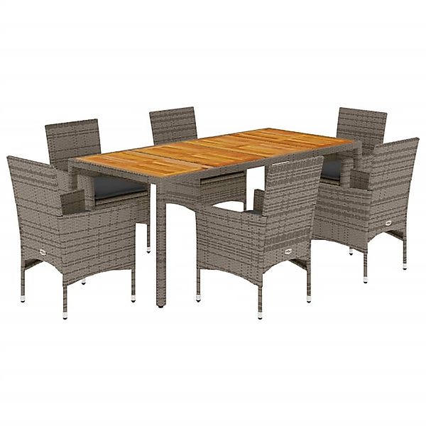 vidaXL 7-Tlg Garten-Essgruppe mit Kissen Grau Poly Rattan Akazie 3278679 günstig online kaufen